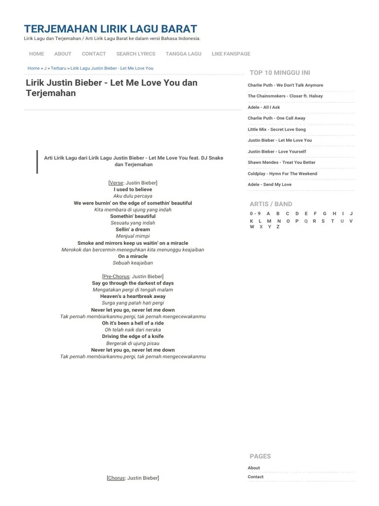 Send my love to your new lover. Lirik Justin Bieber Let Me Love You Dan Terjemahan Arti Lirik Lagu Pdf
