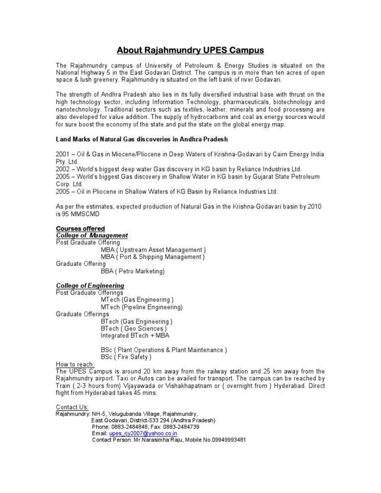 The Rajahmundry Campus Of University Of Petroleum Energy