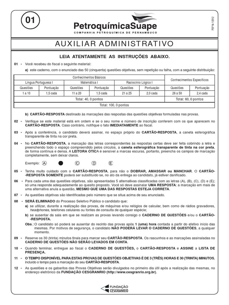 Prova 1 - Auxiliar Administrativo PDF | PDF | Gestão De Recursos ...
