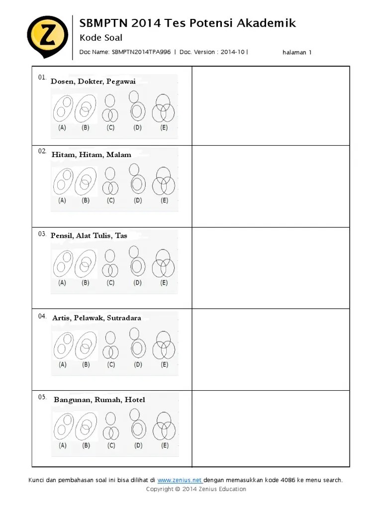 Latihan Soal TPA Diagram Venn PDF | PDF