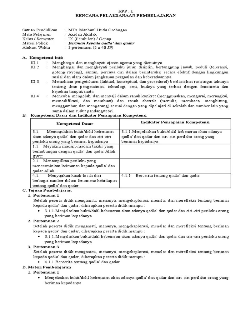 Demikianlah informasi tentang yang bisa admin bagikan untuk dapat anda download rpp k13 akidah akhlak mts kelas 7 tahun 2019, semoga bermanfaat! Contoh Rpp Akidah Akhlak Mts Kurikulum 2013 - Temukan Contoh