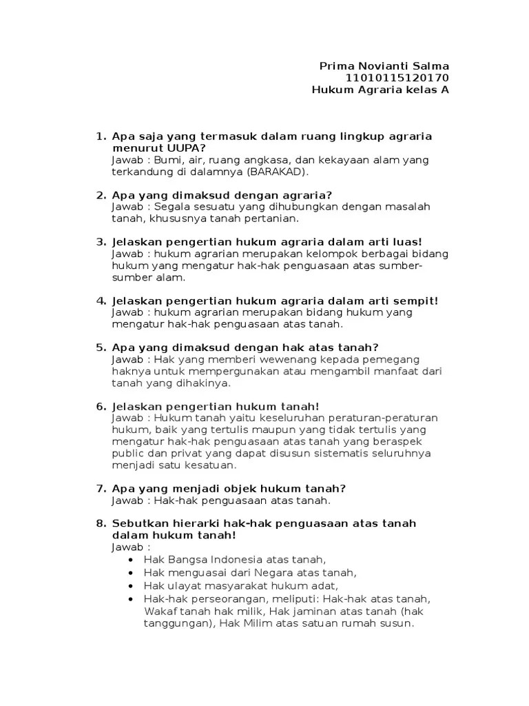 Hukum agraria merupakan mata kuliah wajib fakultas hukum universitas. Tugas Soal Hukum Agraria Pdf