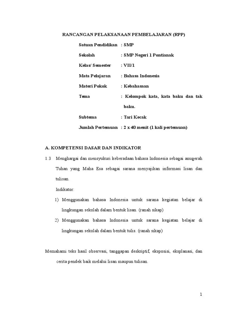 RPP Kurikulum 2013 Tari Kecak Kebahasaan | PDF