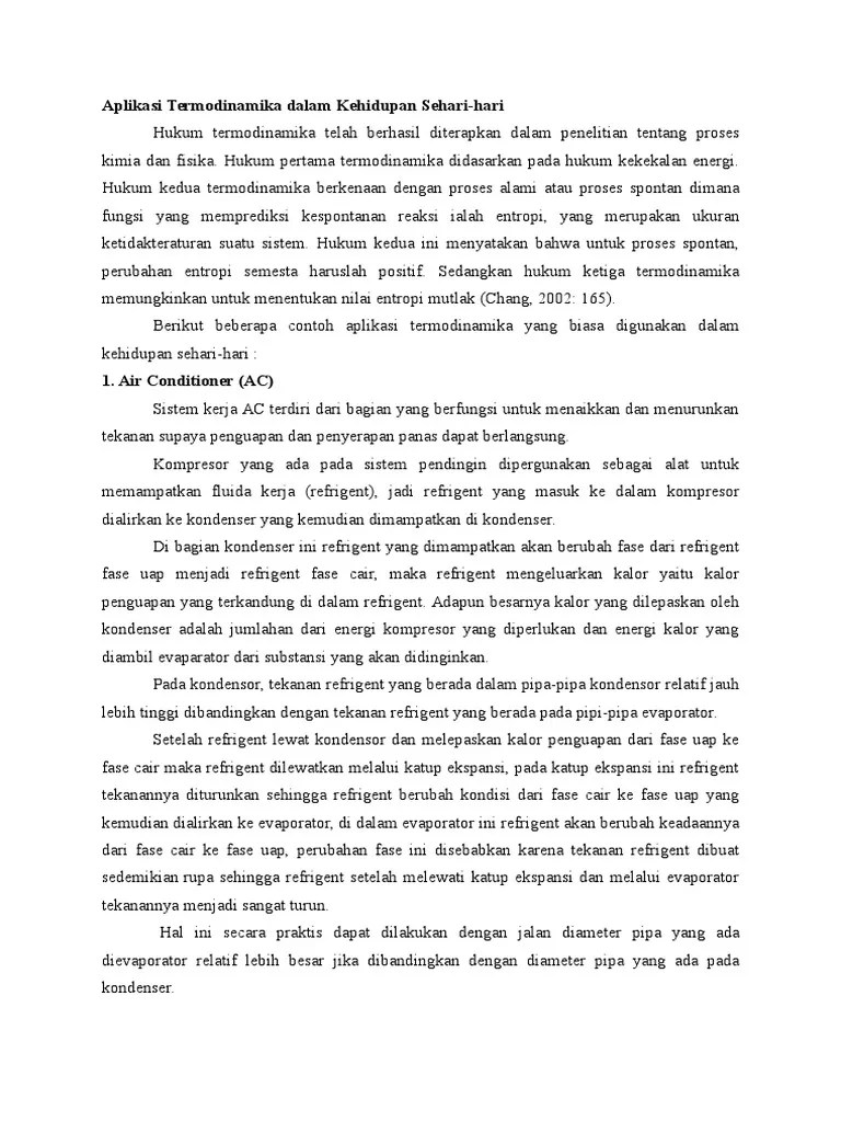 Aplikasi Termodinamika Dalam Kehidupan Sehari | PDF