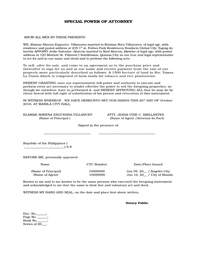 Power of attorney template power of attorney notary p