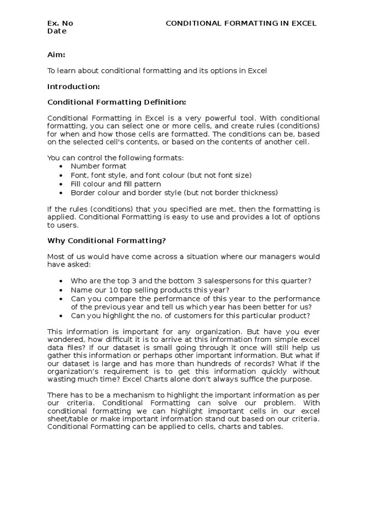 ConditionalFormatting Exercise | PDF | Microsoft Excel | Business