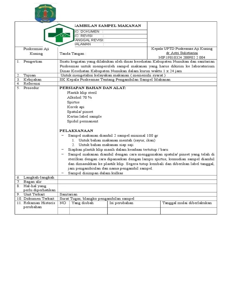 Sop Pengambilan Sampel Makanan | PDF
