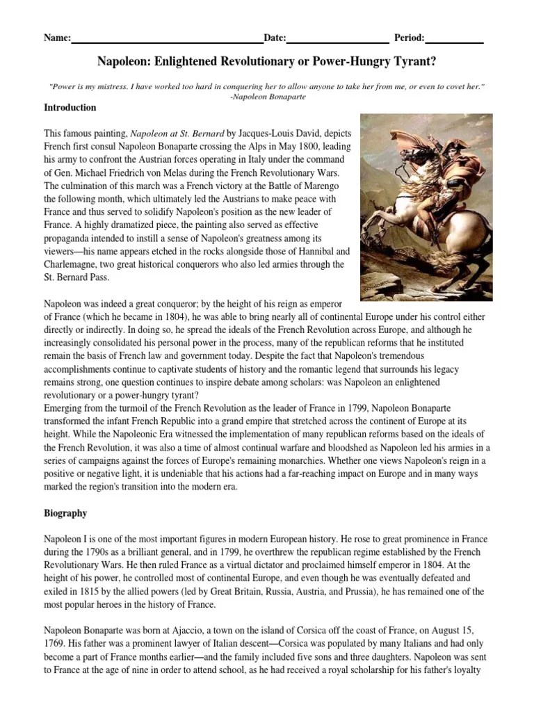 Napoleon: Enlightened Revolutionary Or Power-Hungry Tyrant? | PDF ...