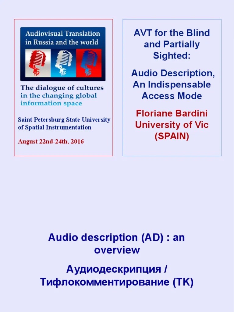 Audio Description - Audiovisual Accessibility For The Blind | PDF | Visual Impairment ...