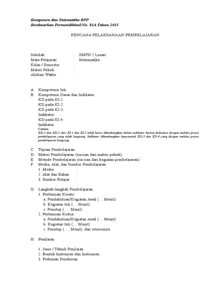 Komponen Dan Sistematika RPP 81A 2013 | PDF