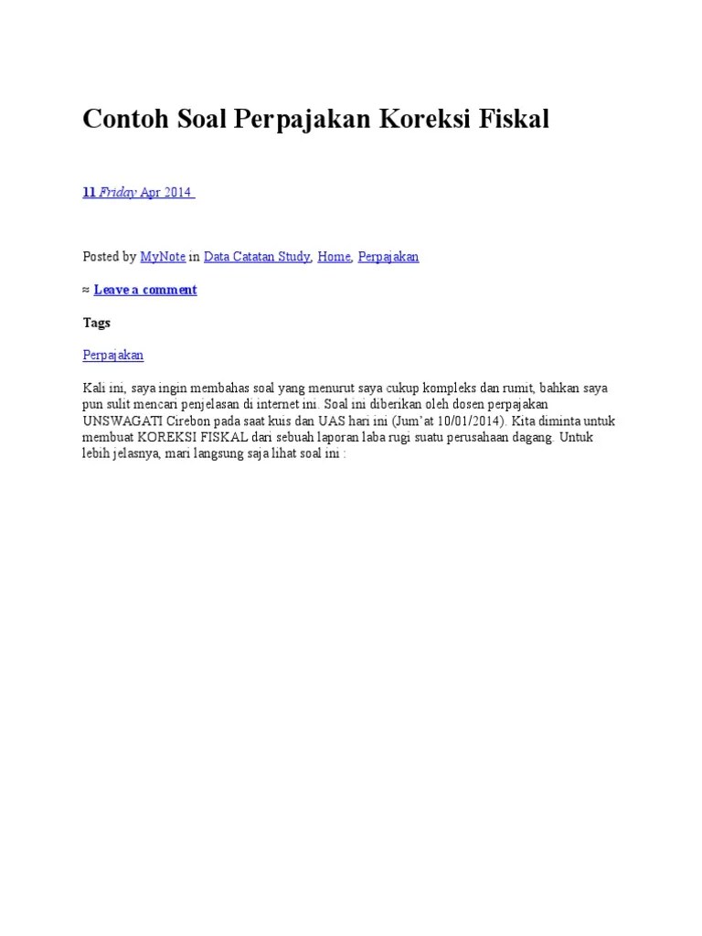 Contoh Soal Perpajakan Koreksi | PDF