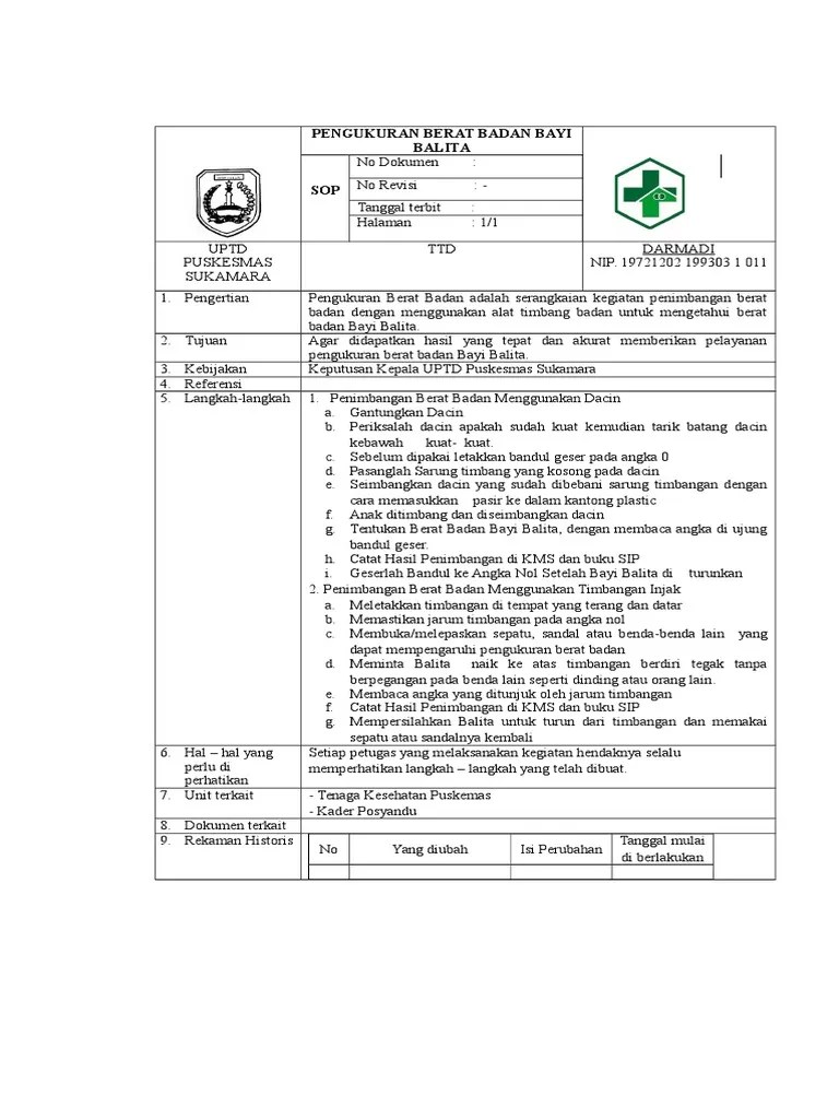 You are on page 1 of 2. Sop Pengukuran Berat Badan Masnurul