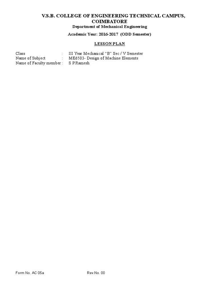 Design Machine Elements Lesson Plan | PDF