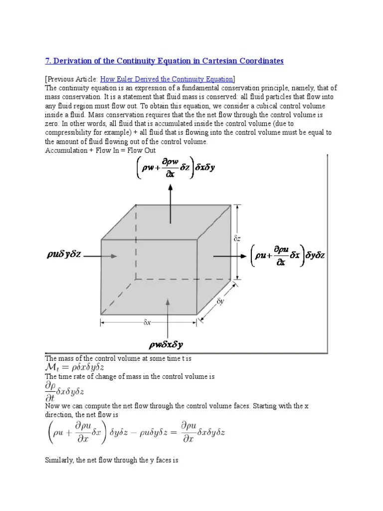 Derivation Of Continuity Equation | PDF | Radius | Fluid Dynamics