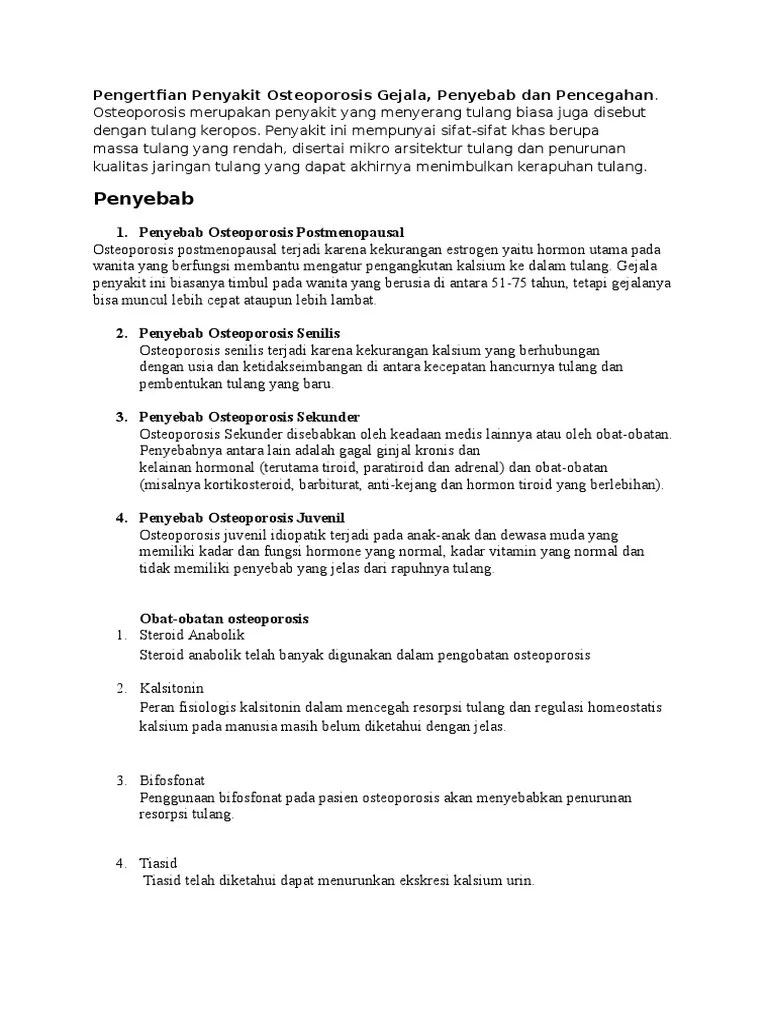 Pengertfian Penyakit Osteoporosis Gejala | PDF
