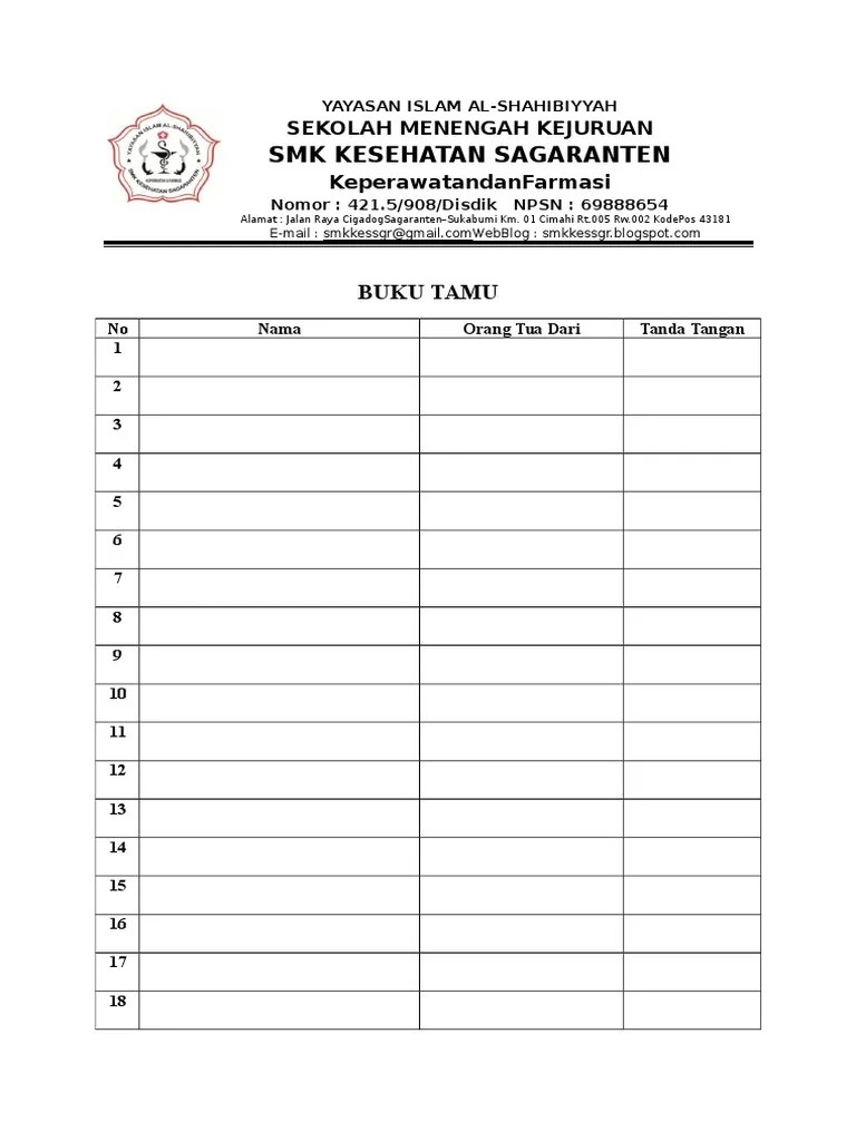 Smp, sma dan smk sederajat. Buku Tamu Pdf