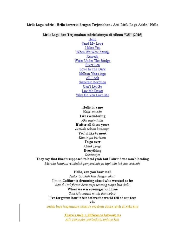 But if we cry, is there anyone listening? Lirik Lagu Hello Adele Pdf