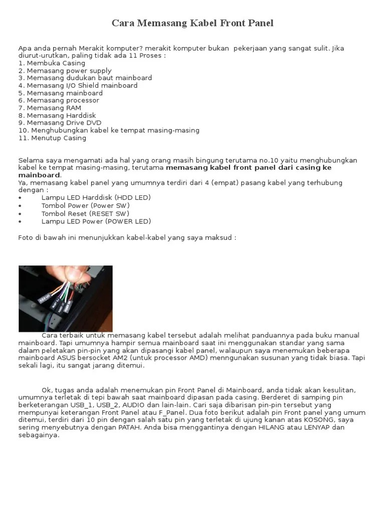 Bukan pekerjaan yang sangat sulit. Cara Memasang Kabel Front Panel Pdf