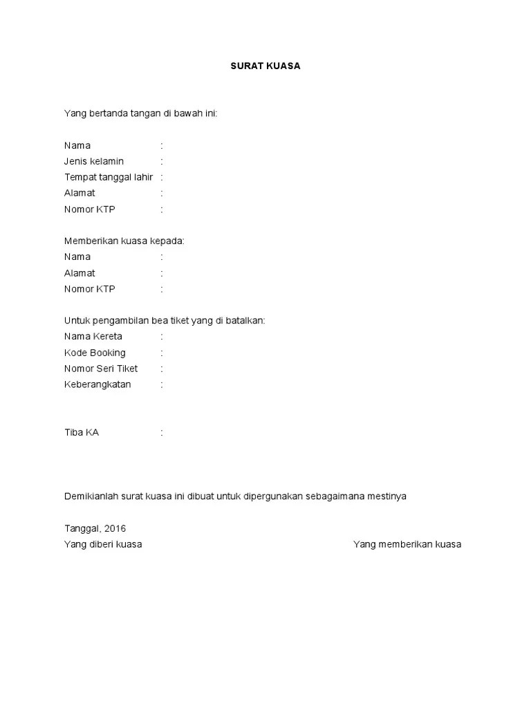 7 contoh surat pengantar yang baik dan benar. Surat Kuasa Pembatalan Tiket Kereta Api