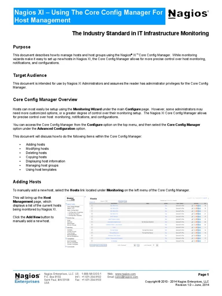 Using The Nagios XI Core Config Manager For Host Management | PDF | Icon (Computing) | Menu ...