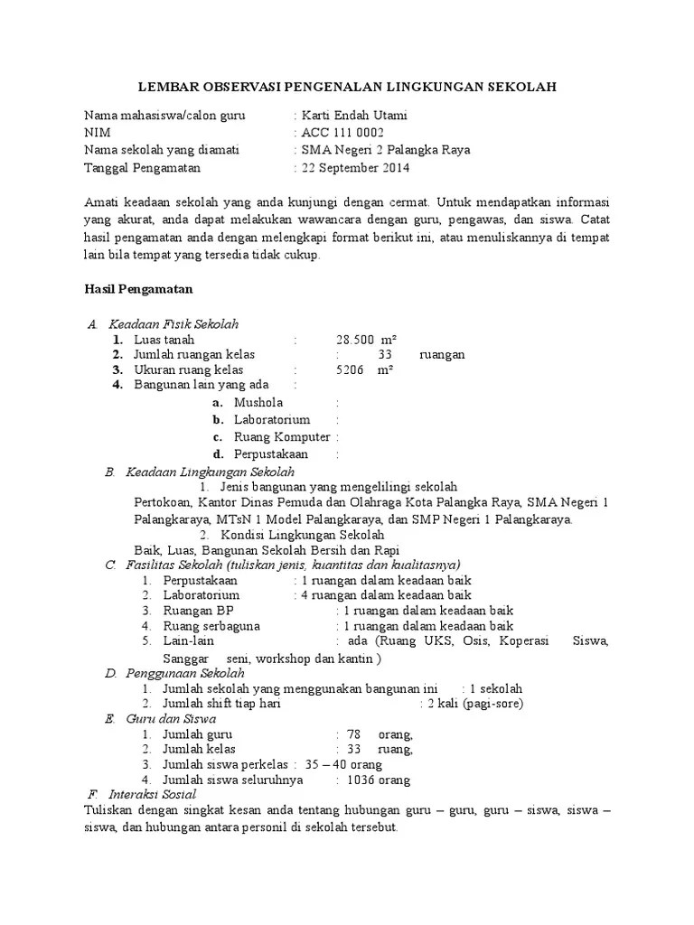 Doc contoh teks laporan hasil observasi lingkungan sekolah ken . Contoh Hasil Observasi Lingkungan Sekolah Belajar