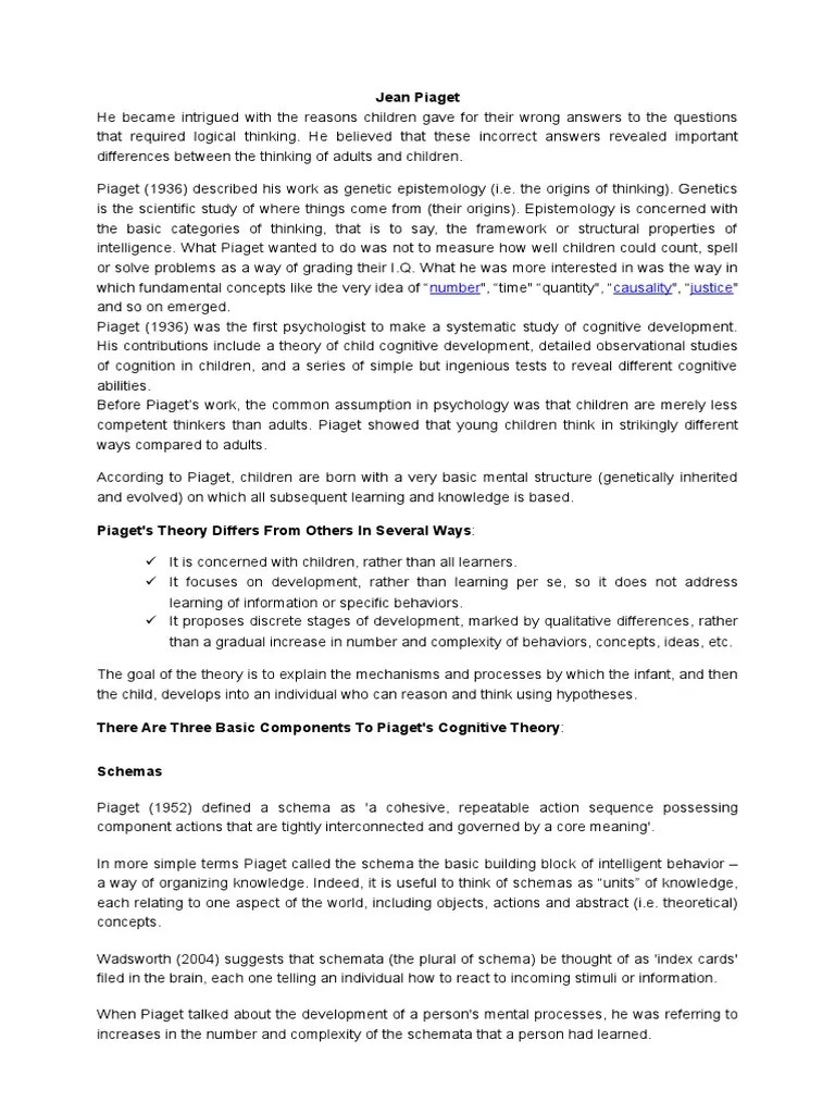 Jean Piaget | PDF | Schema (Psychology) | Cognitive Development