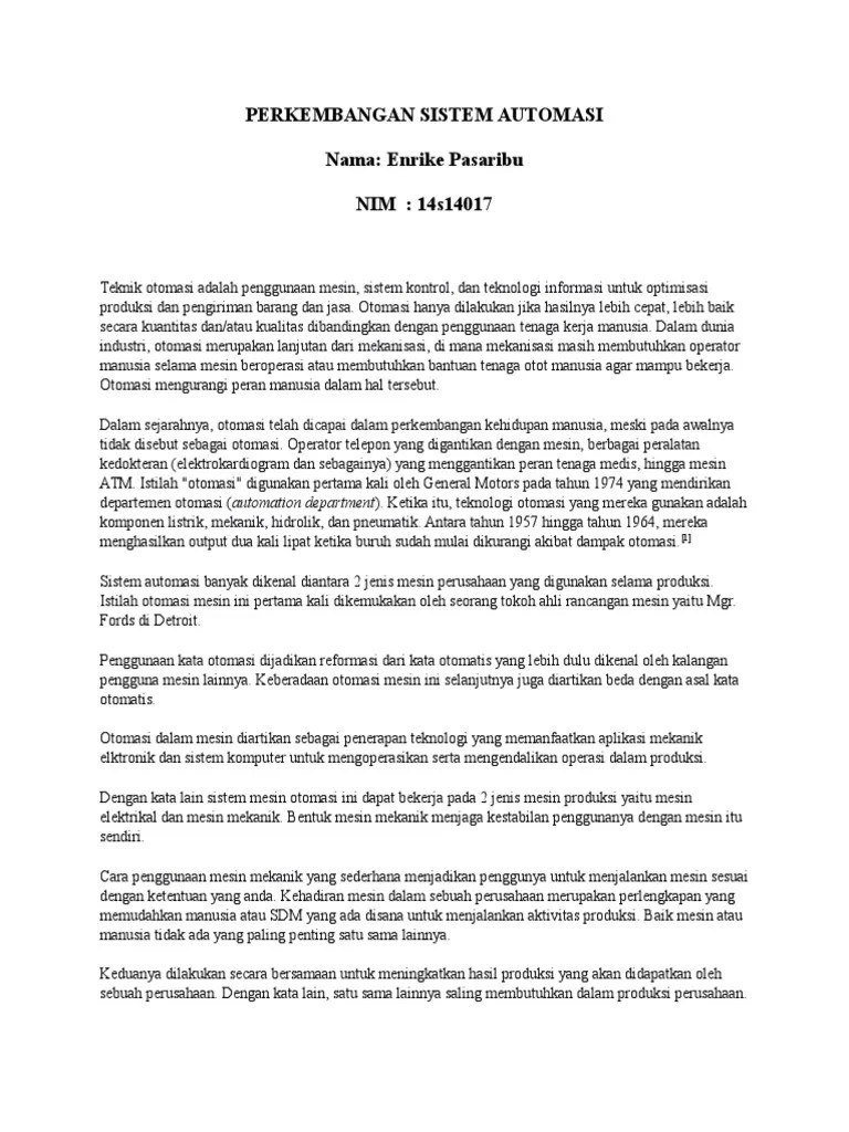 Perkembangan Teknologi Automasi 14s14017 | PDF