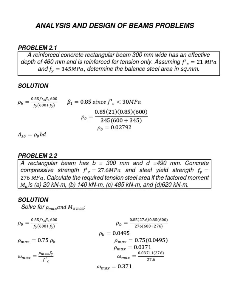 Design And Analyze Reinforced Concrete Beams Problems | PDF | Beam ...