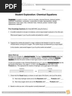 These equations are not in the gizmo.). Gizmo Chemical Equations Mole Unit Molecules