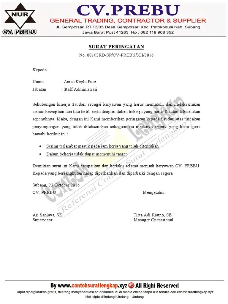 16 contoh surat peringatan 1 2 3 untuk siswa dan karyawan. Contoh Surat Peringatan Kerja SP 1 2 3