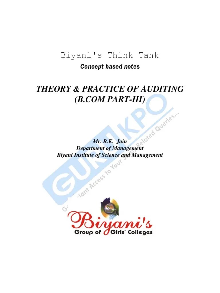 Theory & Practice Of Auditing Bcom Part-3 | PDF | Internal Audit | Audit