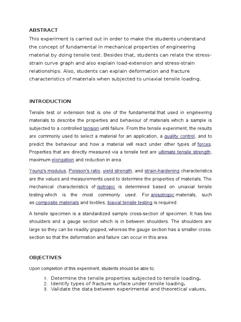 Lab Tensile | PDF | Deformation (Mechanics) | Chemical Product Engineering