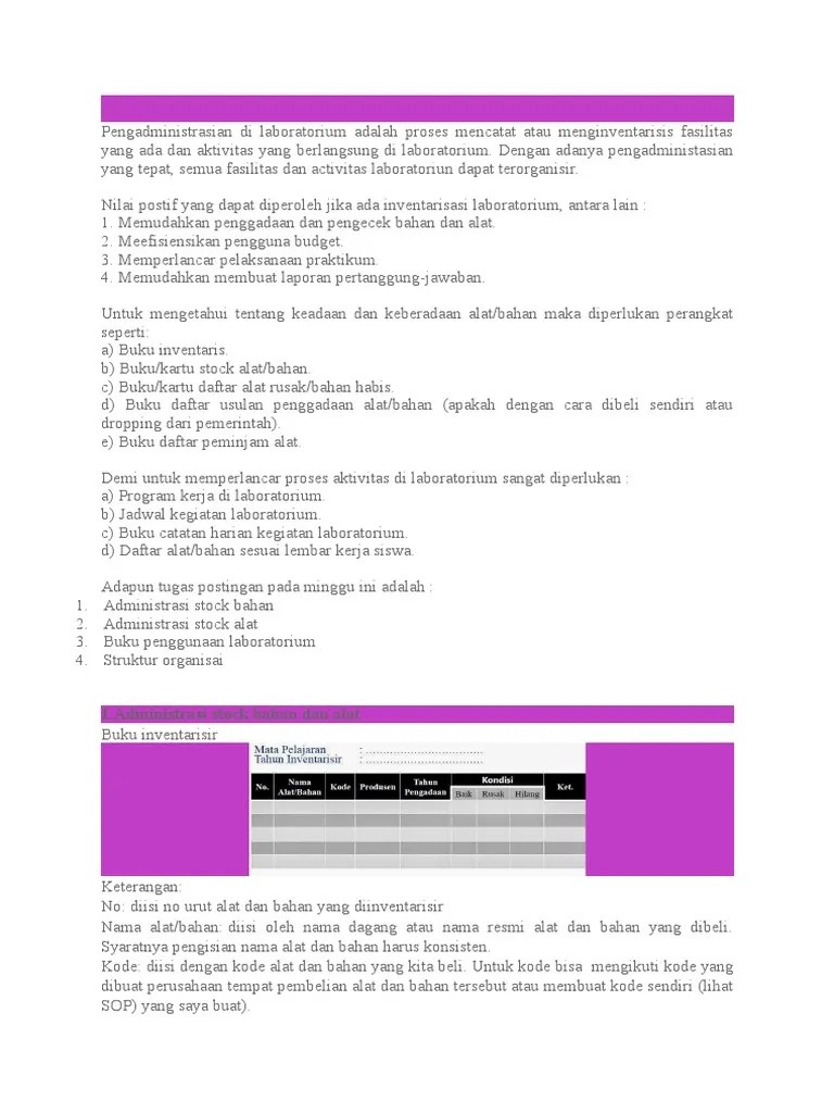 Contoh program kerja laboratorium ipa. Administrasi Laboratorium