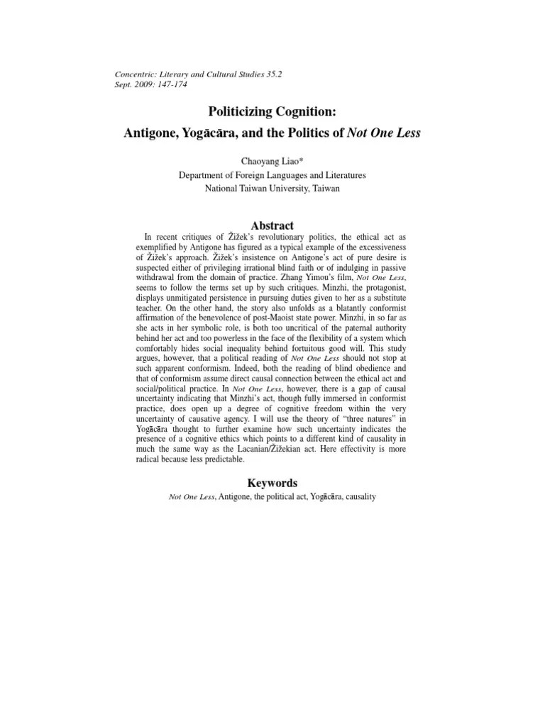 Politicizing Cognition Re Zizek S Antigone Jacques Lacan