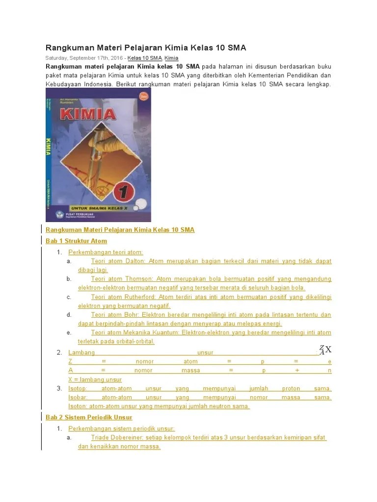 Kurikulum 2013 buku kimia kelas 10 sma. Rangkuman Materi Pelajaran Kimia Kelas 10 Sma Pdf