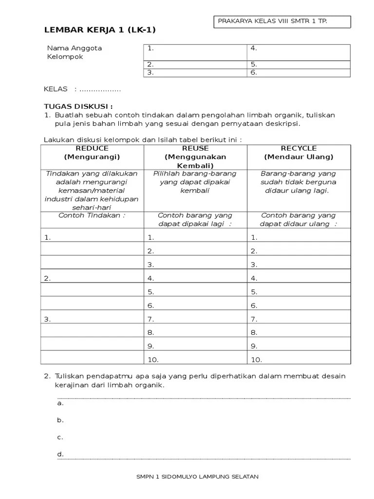 Lembar kerja 3 (lk 3) nama anggota kelompok kelas: Lembar Kerja Lk 1 Pdf