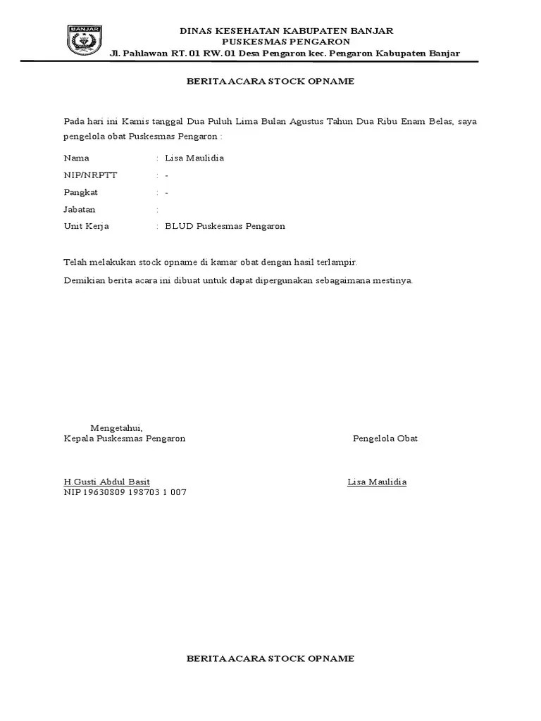 Pada hari ini senin tanggal dua bulan januari tahun dua ribu tujuh belas yang Berita Acara Stock Opname Pdf