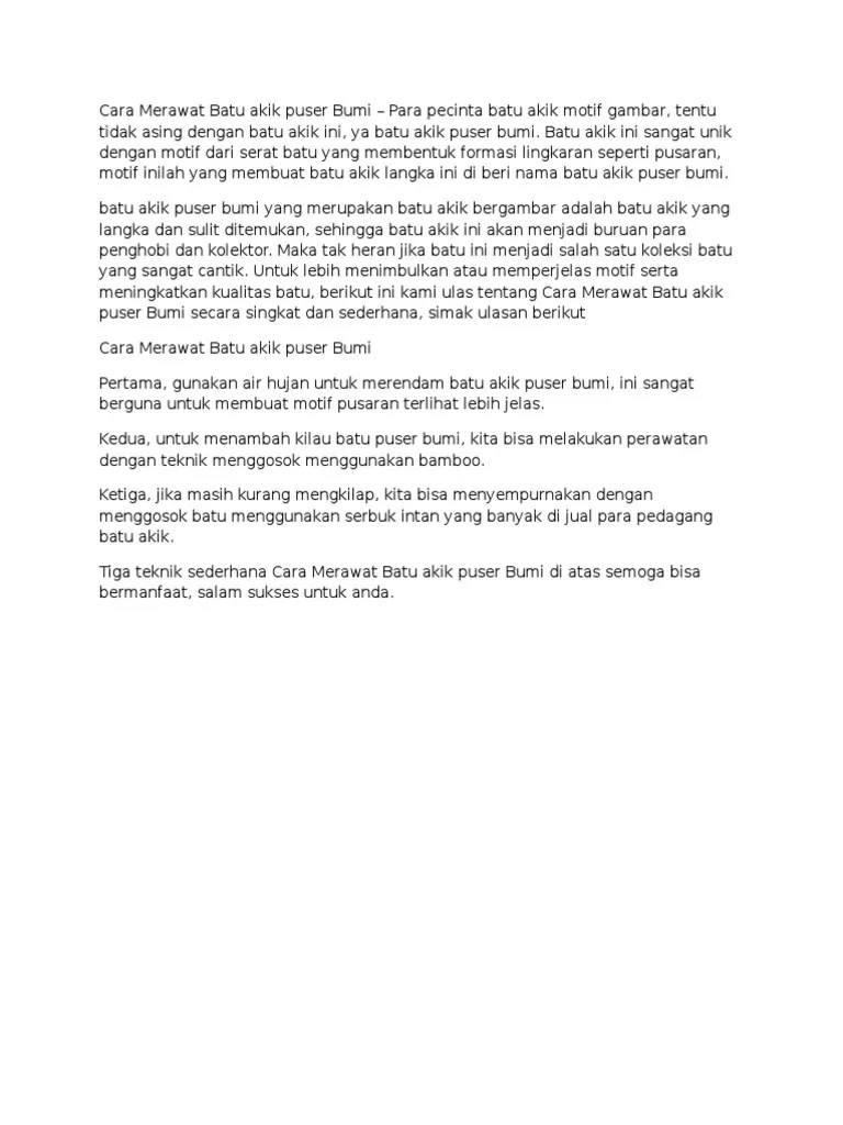 Cara Merawat Batu Akik Puser Bumi | PDF