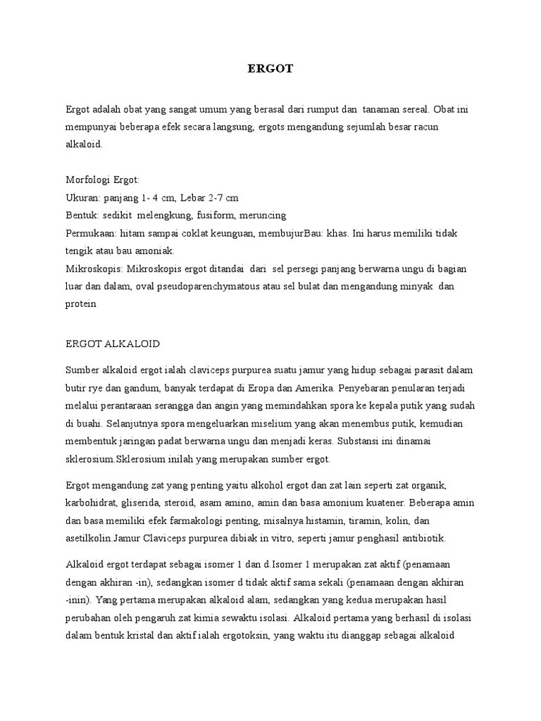 Ergot (claviceps purpurea) adalah jamur yang menyerang tanaman dan manusia. Ergot Tugas Farmasi Pdf