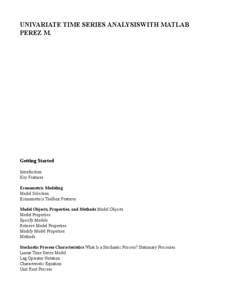 Univariate Time Series Analysis With Matlab - M. Perez | PDF | Stationary Process | Time Series