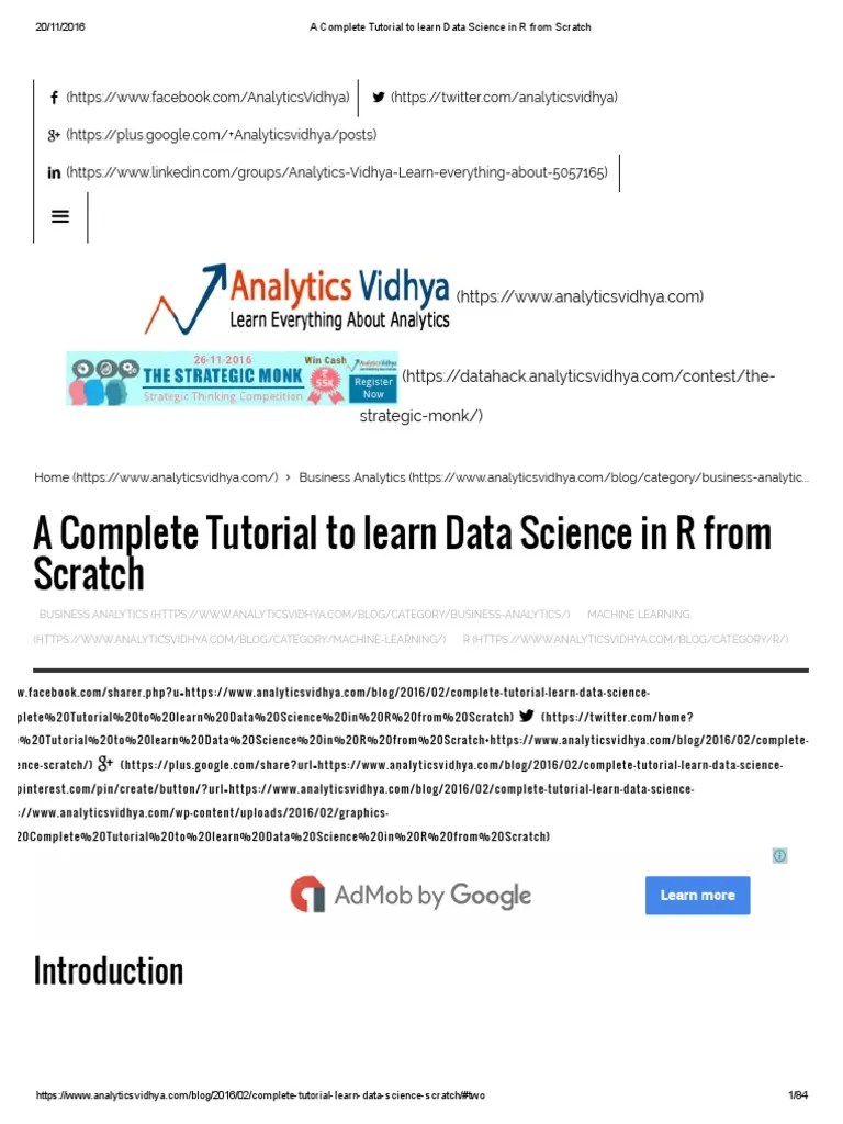 A Complete Tutorial To Learn Data Science In R From Scratch | PDF | R ...