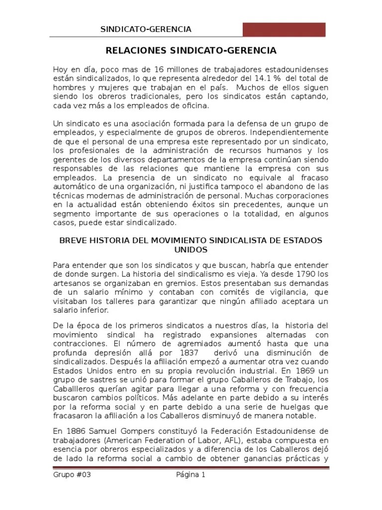 Relación Con El Sindicato - Empresa | PDF | Sindicato | Derecho Laboral