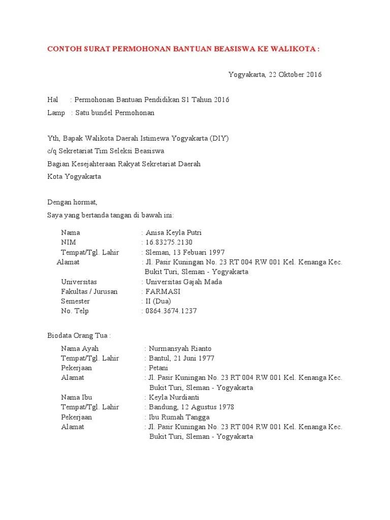 Contoh surat permohonan bantuan dana kegiatan. Contoh Surat Permohonan Beasiswa