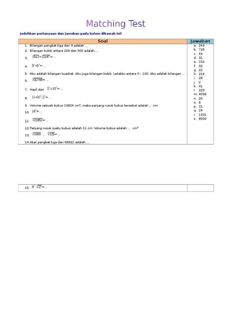 Soal Menjodohkan Kelas 6 Sd Cute766