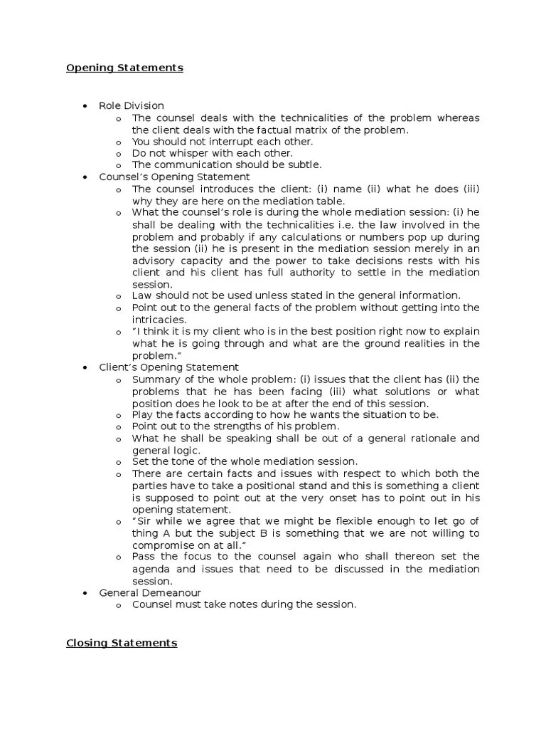 Opening And Closing Statements | Mediation | Justice
