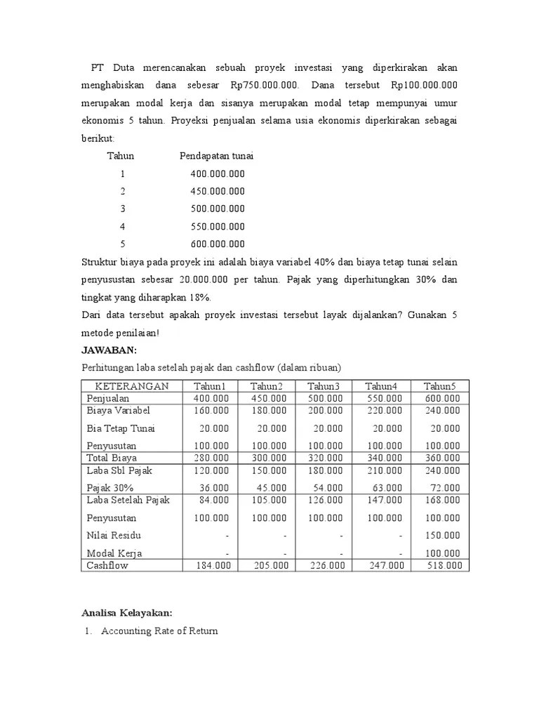 1tuliskan empat fungsi manajemen secara umum. Soal Capital Budgeting Pt Duta Pdf