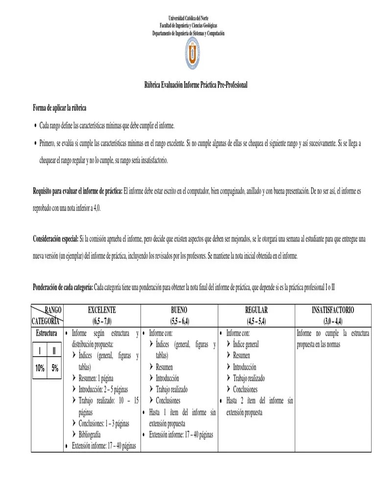 Practica Profesional Rubrica Evaluacion Informe PDF | PDF | Cognición ...