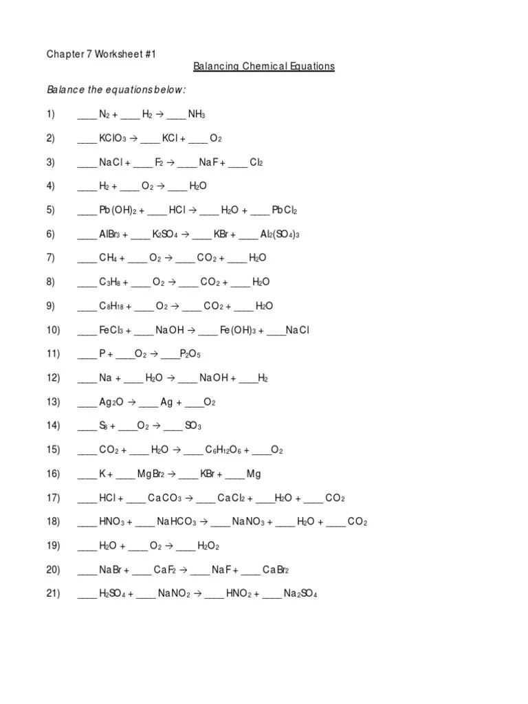 Look for clues that a chemical reaction is taking place. Balancing Chemical Equations With Key Pdf Chloride Chlorine
