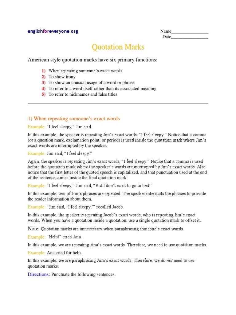 Quotation Marks | PDF | Quotation Mark | Comma