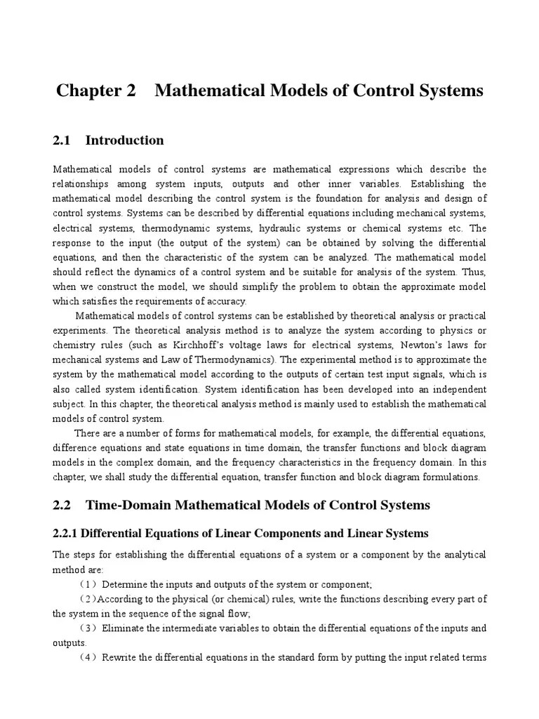 Mathmatical Model Of Control Systems PDF | Download Free PDF | Control ...